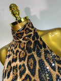 Women Sexy Sleeveless Halter Backless Leopard Sequin Mermaid Maxi Long Dress Bodycon Evening Party Celebrity Elegant Dress