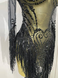 Women Evening Birthday Party Nightclub Dance Singer Stage Outfit Sexy Sparkly Rhinestone Sequins Tassel Mesh Transparent Dress