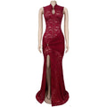 Sexy Women Lace Hollow Out Sleeveless Ruched High Split Maxi Long Dress 2026 Party Trendy Birthday Vacation Party Dresses