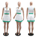 Women's Set Sleeveless V-neck Vest  + Pleated Skirts 2025 Summer Cute Street Beach Two 2 Piece Sets Outfits Tracksuit