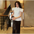 Vintage Women Satin Solid Jacket Puff Short Sleeve Single Breasted Waist Top Fashion All-match Retro 2026 Spring Summer Coat