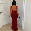 Women's Sheer Mesh Velvet Sequins Maxi Dress Sexy Straps Backless Sequins Maxi Dress Evening Gowns Sexy Birthday Outfits