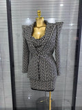 High Quality Women Long Sleeve Single Button Coat Strapless Bodycon Mini Bandage Dress Red Carpet Celebrate Evening Outfit