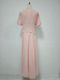 Art Exhibitions Pink Pleated Maxi Dress for Women Puff Sleeve Twist Waist Accent Pleated Bodice for Wedding Guest