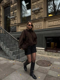 Women's Faux Suede Cropped Bomber Jacket Lapel Collar Zipper Loose Autumn Winter Casual Streetwear Vintage Coat 2026 New