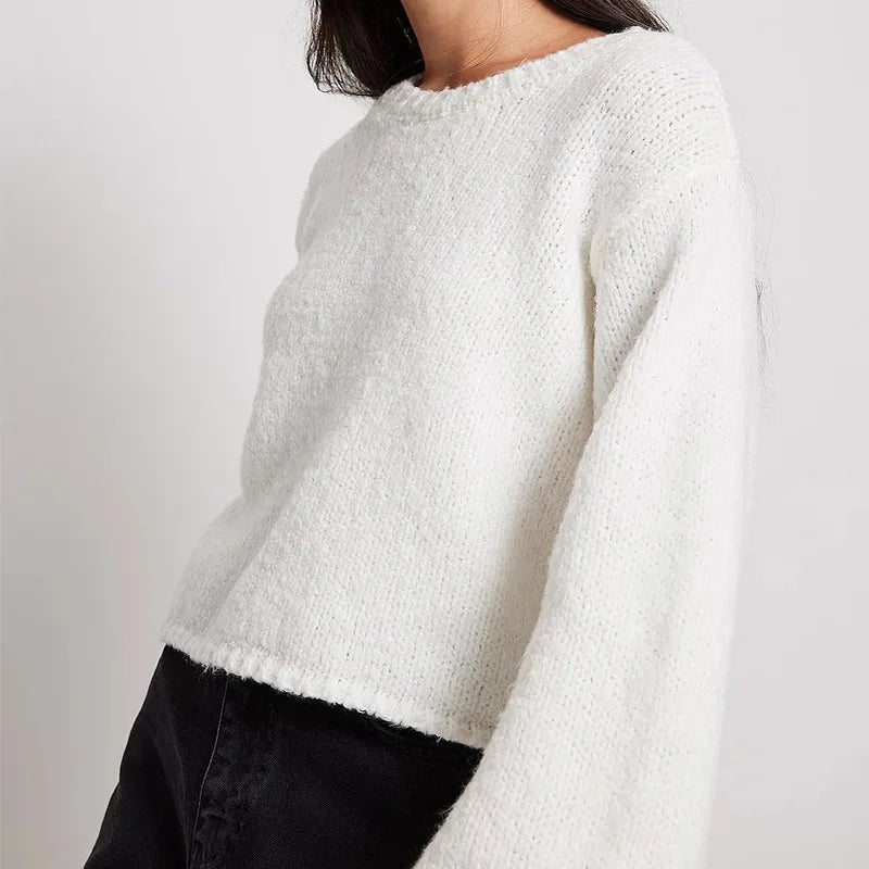 Women's Pink Lace-up Backless Knitted Sweater Long Sleeve Pullover Knitwears Loose Pullovers Top White Jumpers Autumn Clothing