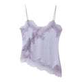 See Througth Lace Edge Tank Tops for Women V Neck Sleeveless Pathwork Hollow Out Sexy Fashionable Vest Female New