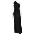 Solid Slimming Dresses for Women Slanted Collar Sleeveless High Waist Temperament Dress Female Fashion