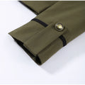 Women Woven Patchwork Napoleon Jacket Shoulder Pad Long Sleeve Hook Closure Street Blazer 2026 Spring Chic Casual Edgy Crop Coat