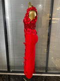 Black Red Women Shining Sequins Florals Sexy O-Neck Bodycon Bandage Long Dress Evening Party Christmas Birthday Outfit