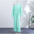 Solid Women Loose Pants Set Letter Print Off Shoulder Long Sleeve Sweatshirt Wide Leg Trousers Chic Casual Loungewear Suit 2026