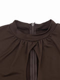 Weird Puss Hollow Playsuit Women Puff Sleeve o-Neck Skinny Solid High Elasticity Simple Classic Sexy Midnight Fashion Romper