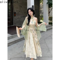 Olive Girl Flowing Sleeve Qipao for Ren Faire 2026 Garden Wedding Fairycore Photoshoot Everyday Wear S-XXL XS-3XL Plus Size Flowing Sleeve Romantic Cottagecore Garden Party Editorial Not Costume Qipao Cheongsam Chinese Dress Chinese Heritage Fashion Women