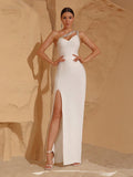High Quality Sexy One Shoulder Shinning Diamond Bodycon Bandage Long Dress Women Fashion Celebrate Evening Party Vestido