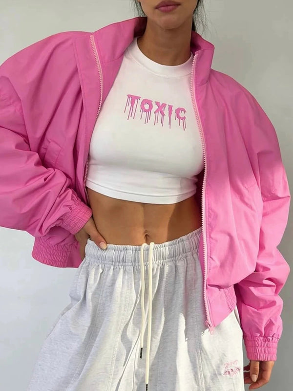 Retro Women Jackets Stand Collar Long Sleeve Basics Loose Jacket for Street Casual Outing Wear Fashion Autumn New