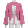 Women's Pink Lace-up Backless Knitted Sweater Long Sleeve Pullover Knitwears Loose Pullovers Top White Jumpers Autumn Clothing
