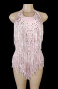 Sleeveless Diamond Tassel Sequin Dress Women Latin Dance Outfit Stage Performance Costume Birthday Party Gown Abiti Da Cerimonia