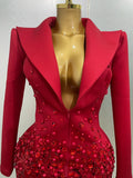 2026 Women Birthday Evening Party Nightclub Outfit Singer Wedding Costume Sparkly Crystal Chains Pearls Long Sleeve Mini Dress