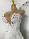 Luxury Pearl Women Sexy Elegant Strapless Floral Beading Bandage Mini Celebrity Outfit Birthday Dress Evening Party Prom Gown