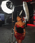 Women's Red Corsage Tube Top + Bud Skirt Set Glam Luxury Fashion Hot Party Evening Performance Dress Robe Femme Chic Et Élégante
