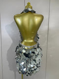 Sexy Shiny Round Sequins Halter Backless Mesh Mini Dress Women Celebrate Eveing Party Club Luxury Birthday Nightclub Stage Wear