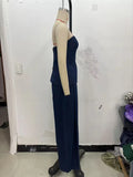 American Retro Two Piece Set for Women Strapless Sleeveless Tank Tops High Waist Wide Leg Pants Denim Suit Female