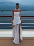 Brown Glitter Chiffon Tiered Maxi Dress Elegant One Shoulder Square Neck Flowy dresses 2026 Summer Formal Wedding  Party gowns