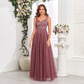 Sleeveless Evening Dresses V-Neck Sequined Embroidery Long Party Gown Clothing Elegant Mesh A-Line Formal Wedding Dress