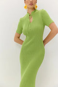 Short Sleeve Knitted Long Dress Female Slim Hollow Retro Elegant Sweater Dress 2025 Summer New High Waist Women‘s Dress