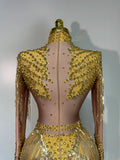 Women Long Sleeve Sexy Shinning Tassels Rhinestone Bodycon Bodysuit High Stretch Bar Dancer Nightclub Stage Wear Birthday Outfit