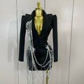 Sexy Sparkly Tassels Chains Black Suit Mini Dress Women Eveing Party Birthday Prom Nightclub Singer Performance Stage Costume