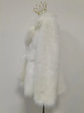 Solid Fashionable Fuax Fur Jacket for Women Lapel Long Sleeves Slim Spliced Lace Up Coat Female Winter Clothing New