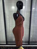 Brown Black Women Sexy Halter V-Neck Bodycon Midi Bandage Dress Bar Singer TV Show Performance Costumes Birthday Clothing