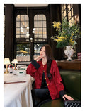 New Long Sleeved Jacquard Cardigan Summer Warm Loose Printing Versatile Retro Festival Red Lady Tang Suit Top