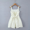 Solid Slimming Spliced Embroidery Dresses for Women Square Neck Sleeveless Patchwork Bows Dress Female Clothes New