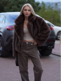 Fluffy Faux Fur Short Coat Women Lapel Long Sleeve Soft Plush Warm Cropped Jacket Lady Winter Outerwear Casual Streetwear