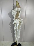 Sparkly Diamonds Pearl Transparent Mesh Long Dress Women Evening Party Birthday Wedding Gown Celebrity Sexy Stage Outfit