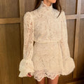 Lace Two Piece Set for Women High Neck Long Sleeve Top High Waist Bodycon Skirts Spring Suit Female New Style