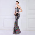 Women Spaghetti Strap Party Maxi Dress Sexy V Neck Evening Green Sequin Dress Elegant Long Prom Dress Vestido Longo