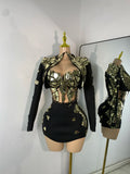 Sparkly Sequined Mirrors Technological High Street Short Summer Three Pieces Dress Sexy Stage Women Outfit Singer Show Wear