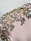 New Arrivals Fashion Luxury Diamond Slim Midi Dress Pink Women'S Long Sleeves Female Formal Dinner Gowns