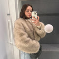 Chic Brand Icon Fashion Kendall Jenner Brown Gradient Faux Fur Jacket Women Winter New Luxury Cropped Fox Fur Coat