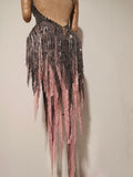 Singer Stage Nightclub Outfit Sexy Chic Gray Pink Glittering Beaded Fringed Halter Dress Performance Costume Dance Party