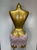 Women Sexy Hollow Out Chain See Through Long Dress Nightclub Stage Performance Costume Birthday Evening Party Vacation Dress