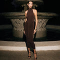 Halter Pleated Maxi Dress For Women Sleeveless Sexy Backless Dress High Street Evening Party Clothes Bodycon Fashion