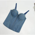 Sexy Denim Women's Corset Top Slim V-neck Sleeveless Backless Buttons Sling Vest 2026 Summer Lady Chic All-match Bustier
