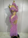 2026 Sparkly Rhinestone Ruffled Mesh See-Through Long Dress Women Birthday Eveing Party Sexy Photo Shoot Nightclub Stage Costume
