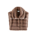 2026 Trendy Striped Brown Sable Faux Mink Fur Shrug Collar Vest Women Sleeveless Cropped Fur Coat Jacket Tank Crop Tops