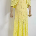 2026 New Banquet Evening Party Standing Collar Shawl Elegant Slimming Yellow Lace Dress Fashion Long Dress for Women