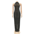 Summer Sexy African Women Wedding Evening Backless Mesh See Through Night Club Maxi Dress Black Gold African Dresses